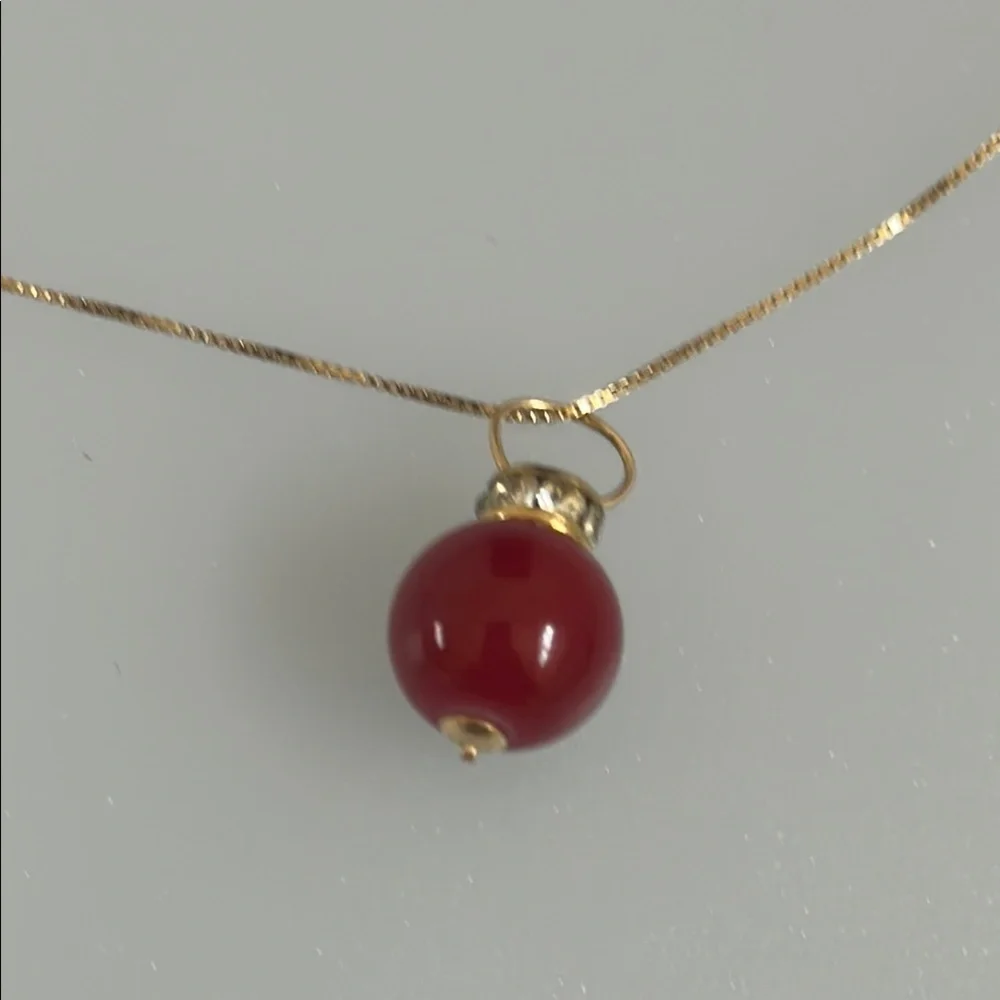 14k real solid Gold Necklace with Red coral Pendant